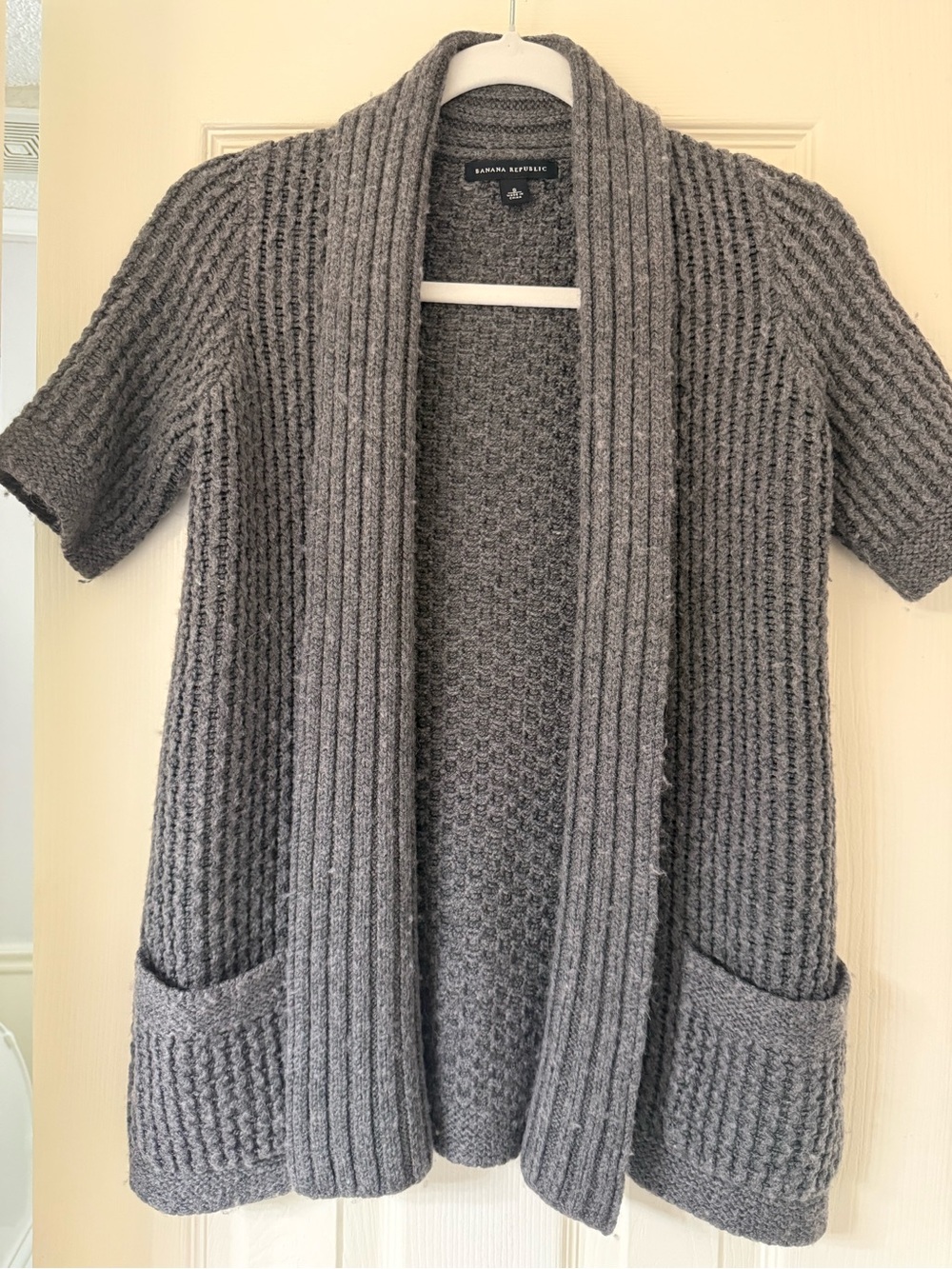 Banana Republic Gray Short-Sleeve Open Knit Cardigan